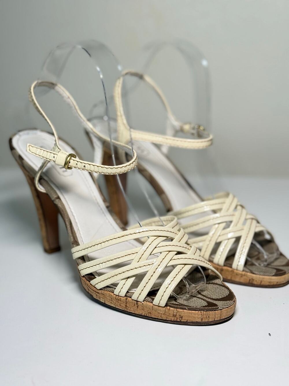 Coach Stephanie Signature Canvas Cork Heels Size 8B